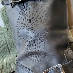 Frye skull embossed square toe boots